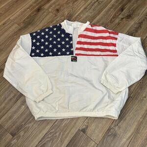 Vtg Surf Style American Flag Polyester/Nylon 1/4 Zip Windbreaker, Pockets, OS